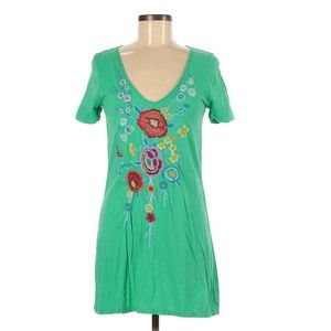 Johnny Was JW Los Angeles Green Embroidered Floral Short Sleeve T-Shirt S Small
